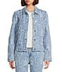 KARL LAGERFELD PARIS Floral Point Collar Long Sleeve Button-Front Jacquard Denim Jacket - Image 1