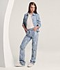 KARL LAGERFELD PARIS Floral Point Collar Long Sleeve Button-Front Jacquard Denim Jacket - Image 6