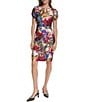 KARL LAGERFELD PARIS Floral Print Short Sleeve Crew Neck Scuba Dress - Image 1