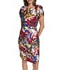 KARL LAGERFELD PARIS Floral Print Short Sleeve Crew Neck Scuba Dress - Image 4