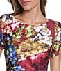 KARL LAGERFELD PARIS Floral Print Short Sleeve Crew Neck Scuba Dress - Image 5