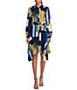 Color:LPS BL/GL - Image 1 - Geometric Print Belted Long Sleeve Point Collar Shirt Dress
