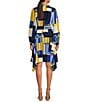 Color:LPS BL/GL - Image 2 - Geometric Print Belted Long Sleeve Point Collar Shirt Dress