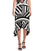 Color:Soft White/Black - Image 1 - Geometric Print Pleated Coordinating Midi Skirt
