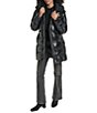 KARL LAGERFELD PARIS Glossy Quilt Pattern Stand Collar Belted Hybrid Down Puffer Jacket - Image 1