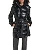 KARL LAGERFELD PARIS Glossy Quilt Pattern Stand Collar Belted Hybrid Down Puffer Jacket - Image 2