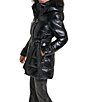 KARL LAGERFELD PARIS Glossy Quilt Pattern Stand Collar Belted Hybrid Down Puffer Jacket - Image 4