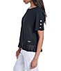 KARL LAGERFELD PARIS Heavy Ponte Crew Neck Short Sleeve Pullover Top - Image 4