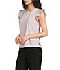 KARL LAGERFELD PARIS Jersey Knit Crew Neck Cap Sleeve Ruffle Tank - Image 3