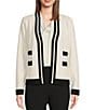 Color:Soft White/Black - Image 1 - Knit Cardigan with Contrast Trim