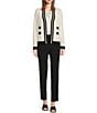 Color:Soft White/Black - Image 3 - Knit Cardigan with Contrast Trim