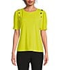 Color:Chartreuse - Image 1 - Knit Crew Neckline Short Sleeve Top