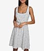 Color:Black/White - Image 1 - Knit Jacquard Square Neck Sleeveless Belted Mini Dress