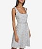 Color:Black/White - Image 3 - Knit Jacquard Square Neck Sleeveless Belted Mini Dress