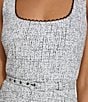 Color:Black/White - Image 4 - Knit Jacquard Square Neck Sleeveless Belted Mini Dress