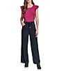 KARL LAGERFELD PARIS Knit Refined Jersey Flat Front Wide Leg Drawstring Front Pants - Image 4