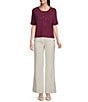 KARL LAGERFELD PARIS Knit Rhinestone Crew Neck Short Sleeve Top, Color:Wine - Image 3