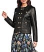 KARL LAGERFELD PARIS Leather Crew Neck Long Sleeve Jacket - Image 1