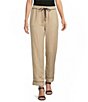 KARL LAGERFELD PARIS Linen-Blend Contrast Trim Drawstring Pull-On Pants - Image 1