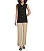 KARL LAGERFELD PARIS Linen-Blend Contrast Trim Drawstring Pull-On Pants - Image 3