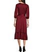 Color:Red - Image 2 - Karl Lagerfeld Paris 3/4 Sleeve V-Neck Satin Dot Print Dress