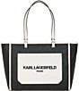 Color:Black/White - Image 1 - Maybelle Straw Tote Bag