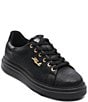 Color:Black - Image 1 - Men's White Label Textured Leather Logo Low-Top Sneakers