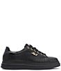 Color:Black - Image 2 - Men's White Label Textured Leather Logo Low-Top Sneakers