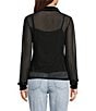 KARL LAGERFELD PARIS Mesh Black Trim Black Trim Point Collar Button Front Top - Image 2