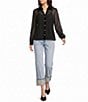 KARL LAGERFELD PARIS Mesh Black Trim Black Trim Point Collar Button Front Top - Image 3