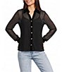 KARL LAGERFELD PARIS Mesh Black Trim Black Trim Point Collar Button Front Top - Image 1