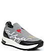 Color:Gunmetal/Black - Image 1 - Miranda Logo Knit Slip-On Platform Wedge Sneakers