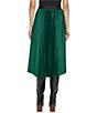 Color:Black/Deep Forest - Image 2 - Mixed Media Crew Neck Short Sleeve Pleated A-Line Midi Dress