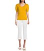 Color:Goldenrod - Image 3 - Mixed Media Short Sleeve Scoop Neck Cotton Top