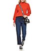 Color:Spicy Orange - Image 3 - Mock Neck Long Volume Sleeve Shoulder Zipper Sweater