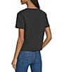 Color:Black - Image 2 - Monogram Knitted Crew Neck Short Sleeve Rhinestone Tee Shirt
