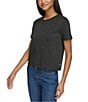 Color:Black - Image 3 - Monogram Knitted Crew Neck Short Sleeve Rhinestone Tee Shirt