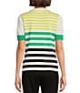 Color:Soft White/Black/Green Stripe - Image 2 - Multi Color Stripe Short Sleeve Knit Shirt