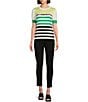 Color:Soft White/Black/Green Stripe - Image 3 - Multi Color Stripe Short Sleeve Knit Shirt