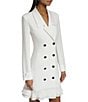 Color:Soft White - Image 3 - Notch Lapel Collar Long Sleeve Chiffon Flounce Hem Mini Blazer Dress