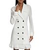 Color:Soft White - Image 5 - Notch Lapel Collar Long Sleeve Chiffon Flounce Hem Mini Blazer Dress