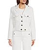 Color:Soft White - Image 4 - Peak Lapel Collar Long Sleeve Button- Front Cropped Tweed Jacket