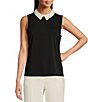 Color:Black/Soft White - Image 1 - Pearl Collared Neckline Sleeveless Blouse