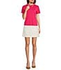 KARL LAGERFELD PARIS Pearl Flower Embellished Point Collar Short Sleeve Polo, Color:Teaberry - Image 3