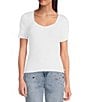 Color:Soft White/Soft White - Image 1 - Pearl Trim Sweetheart Neck Short Sleeve Top