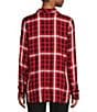 Color:Admiral Red Combo - Image 2 - Plaid Print Long Sleeve KLP Logo Patch Button Front Woven Shirt