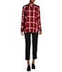 Color:Admiral Red Combo - Image 3 - Plaid Print Long Sleeve KLP Logo Patch Button Front Woven Shirt