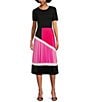 Color:Black Multi - Image 1 - Pleated Color Block Crew Neckline Short Sleeve Dress