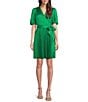 Color:Kelly - Image 1 - Pleated Short Sleeve Surplice V Neckline Wrap Dress