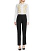 KARL LAGERFELD PARIS Poplin Gold Motif Point Collar Long Sleeve Oversized Button Down Shirt, Color:White/Gold - Image 3